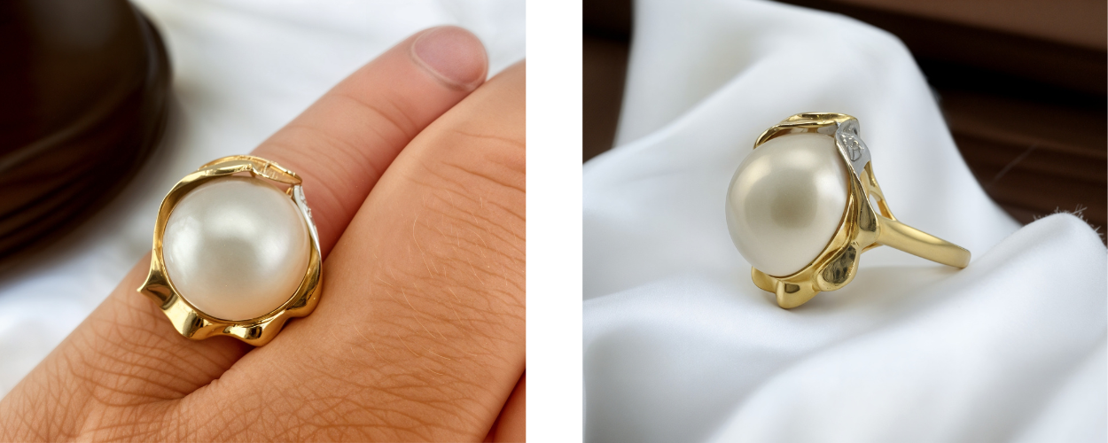 Zlatý prsten s mabé perlou